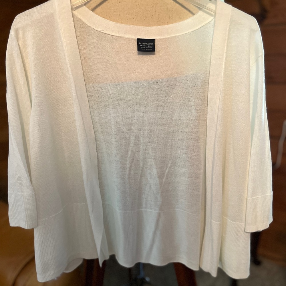 Faded Glory3x/22w/24w Open-Front Lightweight Cardigan - Cream